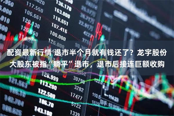 配资最新行情 退市半个月就有钱还了？龙宇股份大股东被指“躺平”退市，退市后接连巨额收购